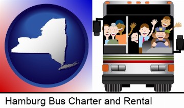 a bus driver and passengers on a chartered bus in Hamburg, NY
